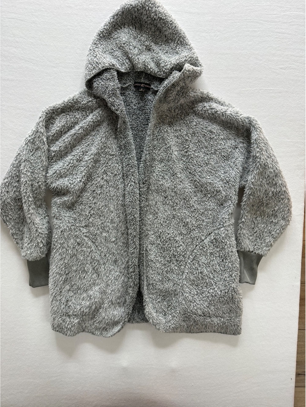 Almost Famous Women's Gray Fuzzy Hooded Jacket Size Small